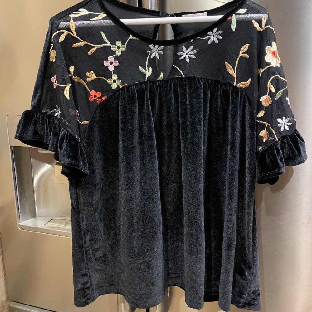 Black Velvet & Embroidered Top